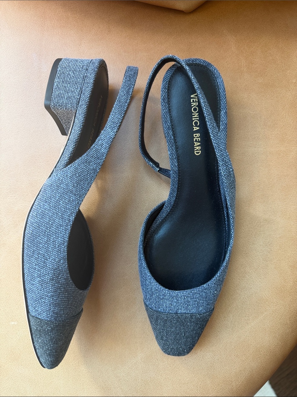 Veronica Beard Cecile Cap Toe Denim Slingback Flats NEW